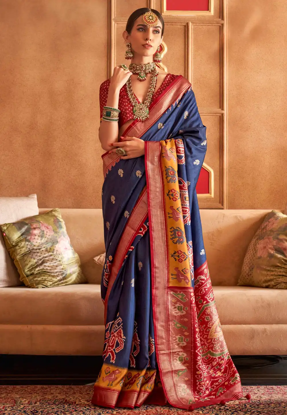 Navy Blue Silk Saree With Blouse 291073