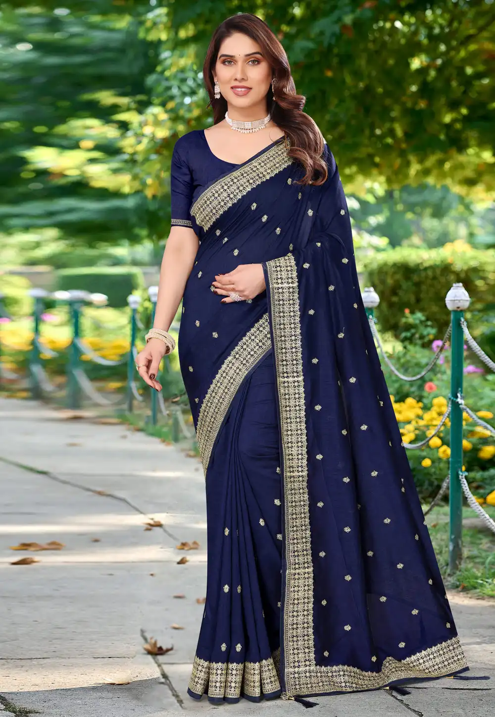 Navy Blue Silk Saree With Blouse 289998