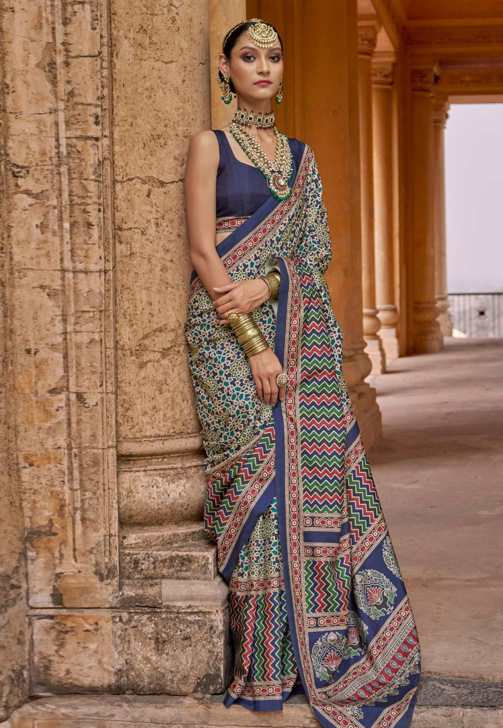 Navy Blue Silk Saree With Blouse 310017