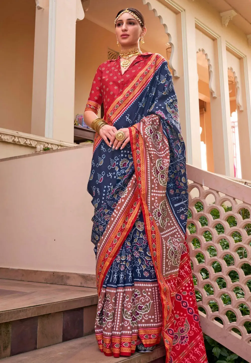 Navy Blue Silk Saree With Blouse 302681