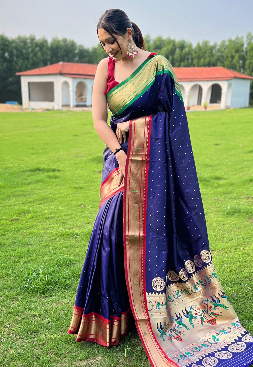 Navy Blue Silk Saree With Blouse 287343