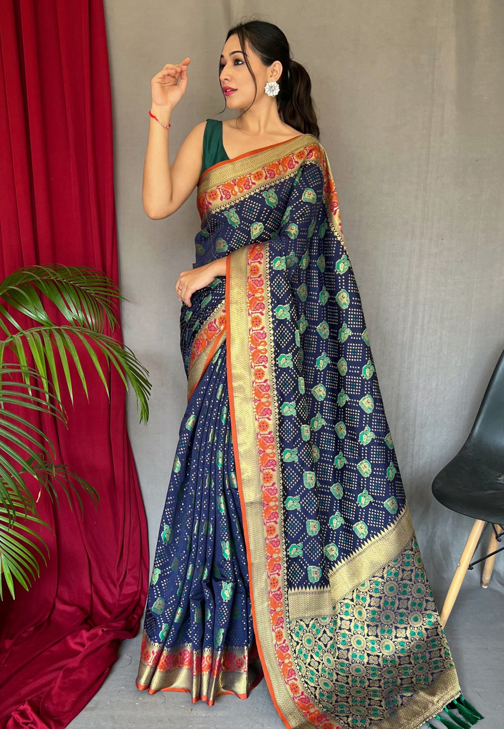 Navy Blue Silk Saree With Blouse 287413