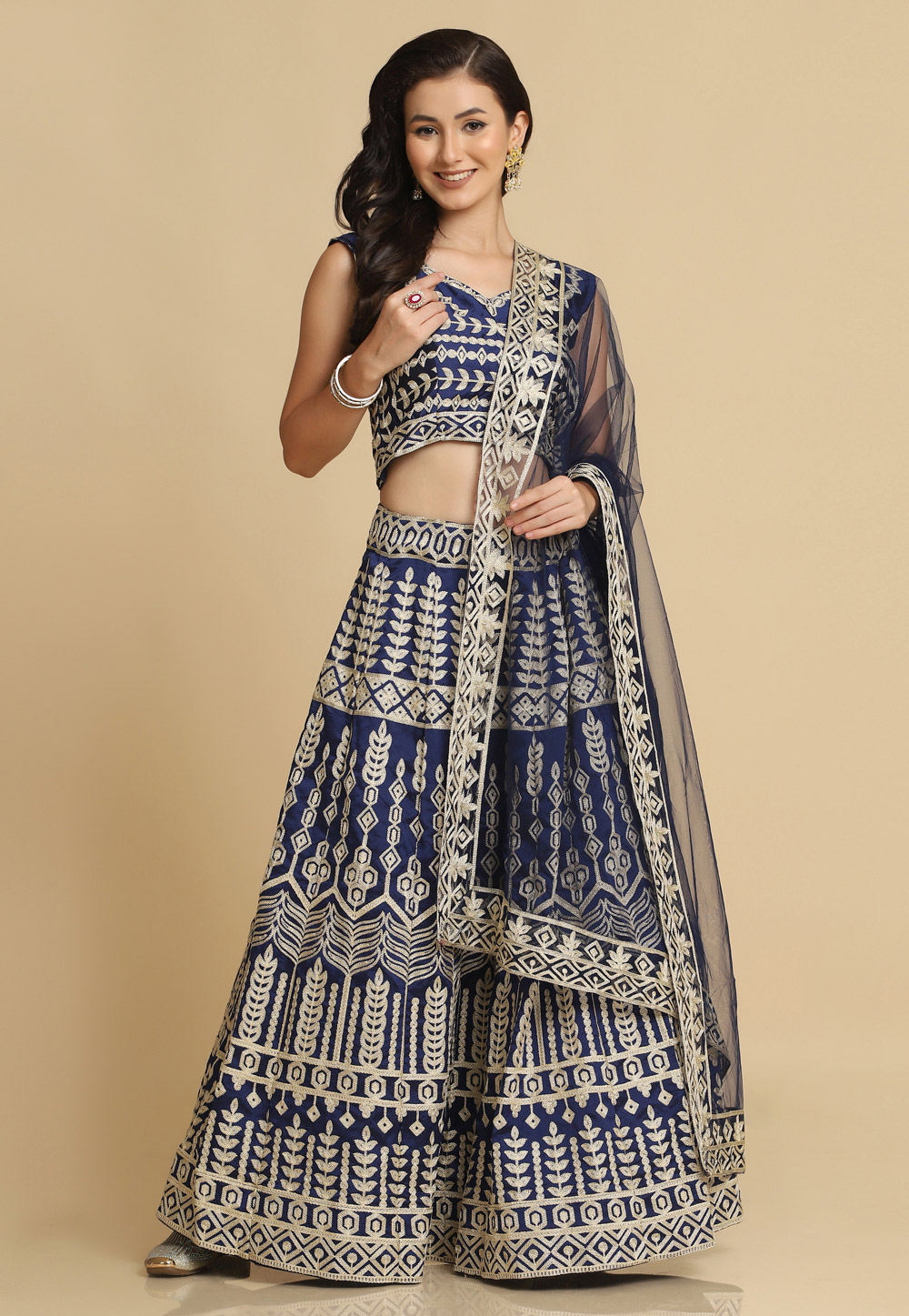 Navy Blue Taffeta A Line Lehenga Choli 286066