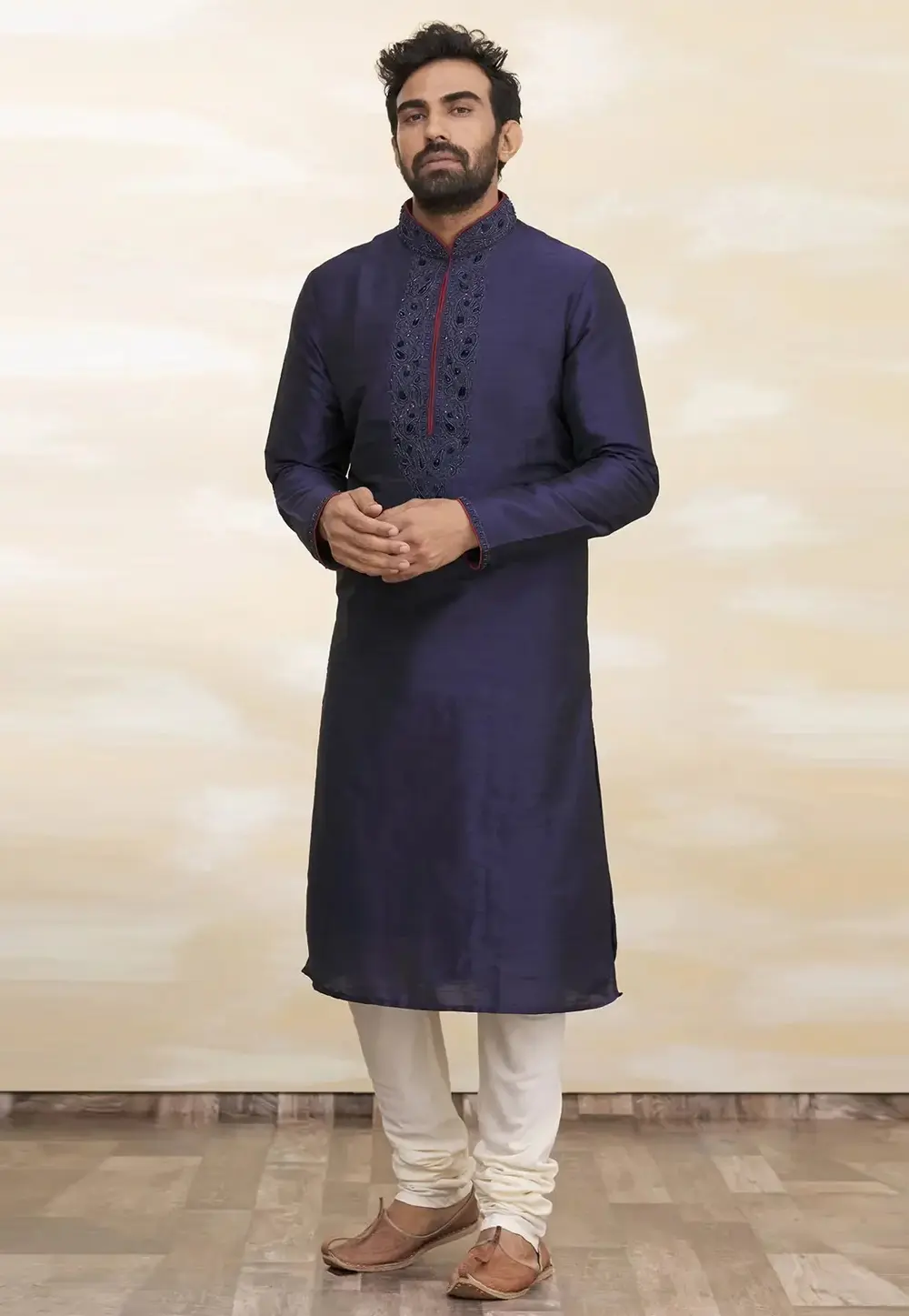 Navy Blue Taffeta Kurta Pajama 300704