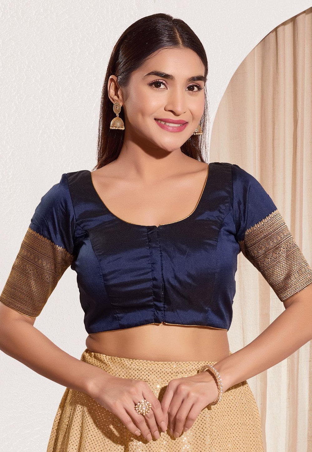 Navy Blue Taffeta Readymade Blouse 310670