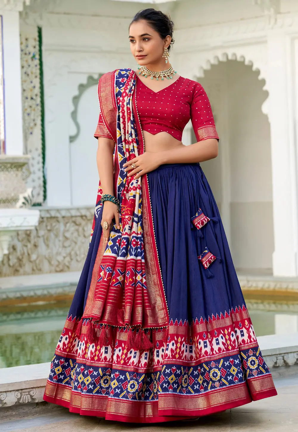 Navy Blue Tussar Silk Circular Lehenga Choli 301122