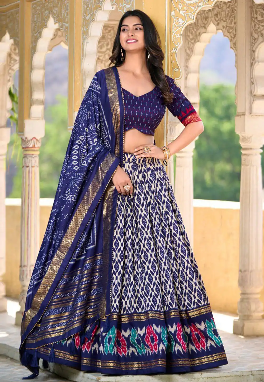 Navy Blue Tussar Silk Navratri Chaniya Choli 293174