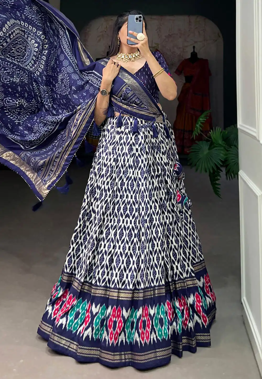 Navy Blue Tussar Silk Navratri Chaniya Choli 292494