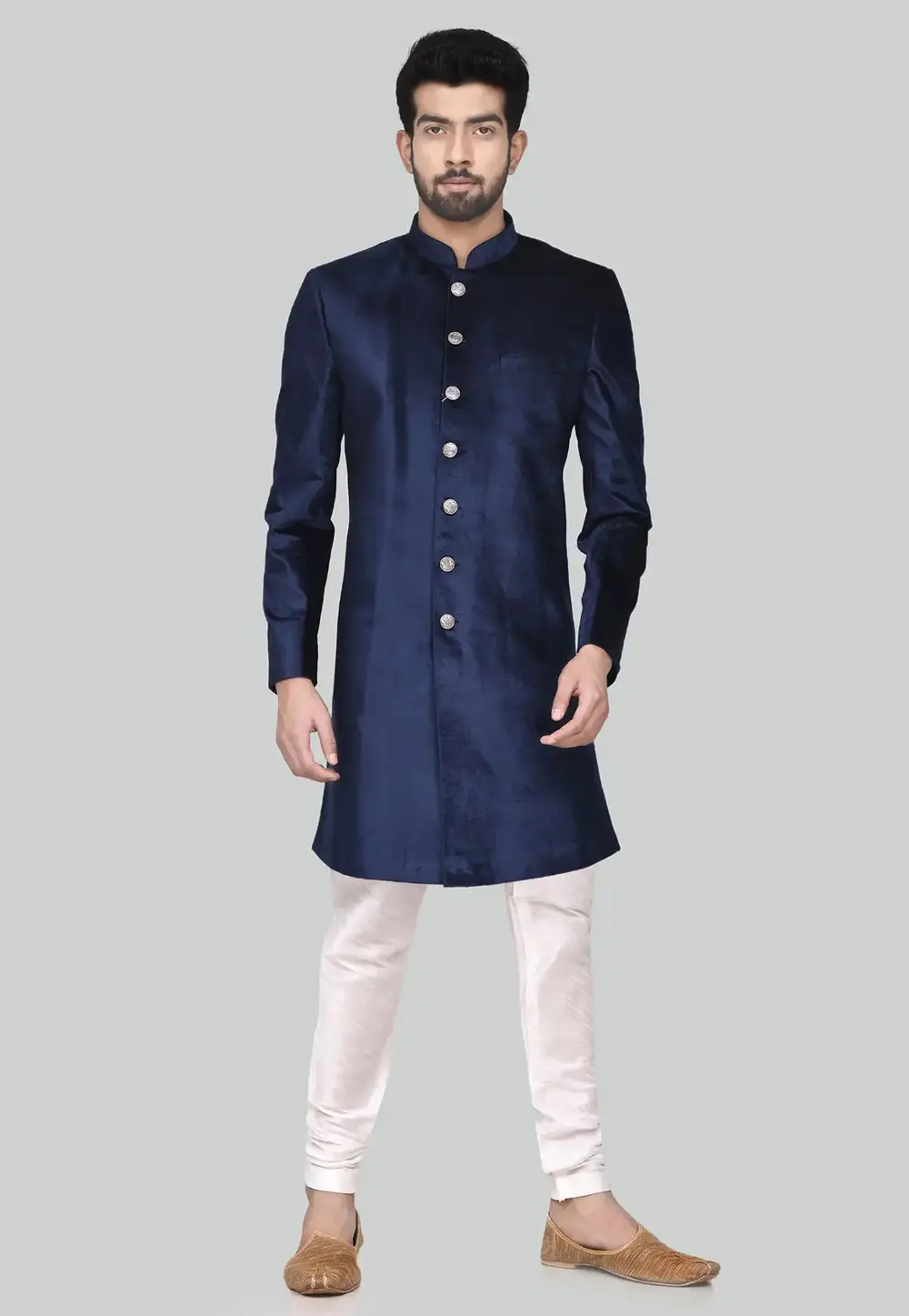 Navy Blue Velvet Indo Western Sherwani 300179