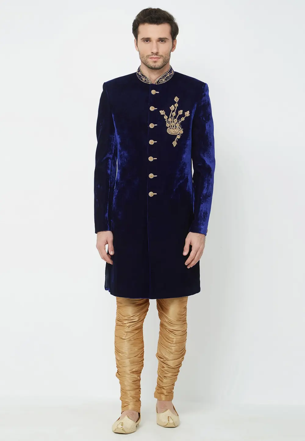 Navy Blue Velvet Indo Western Sherwani 300202