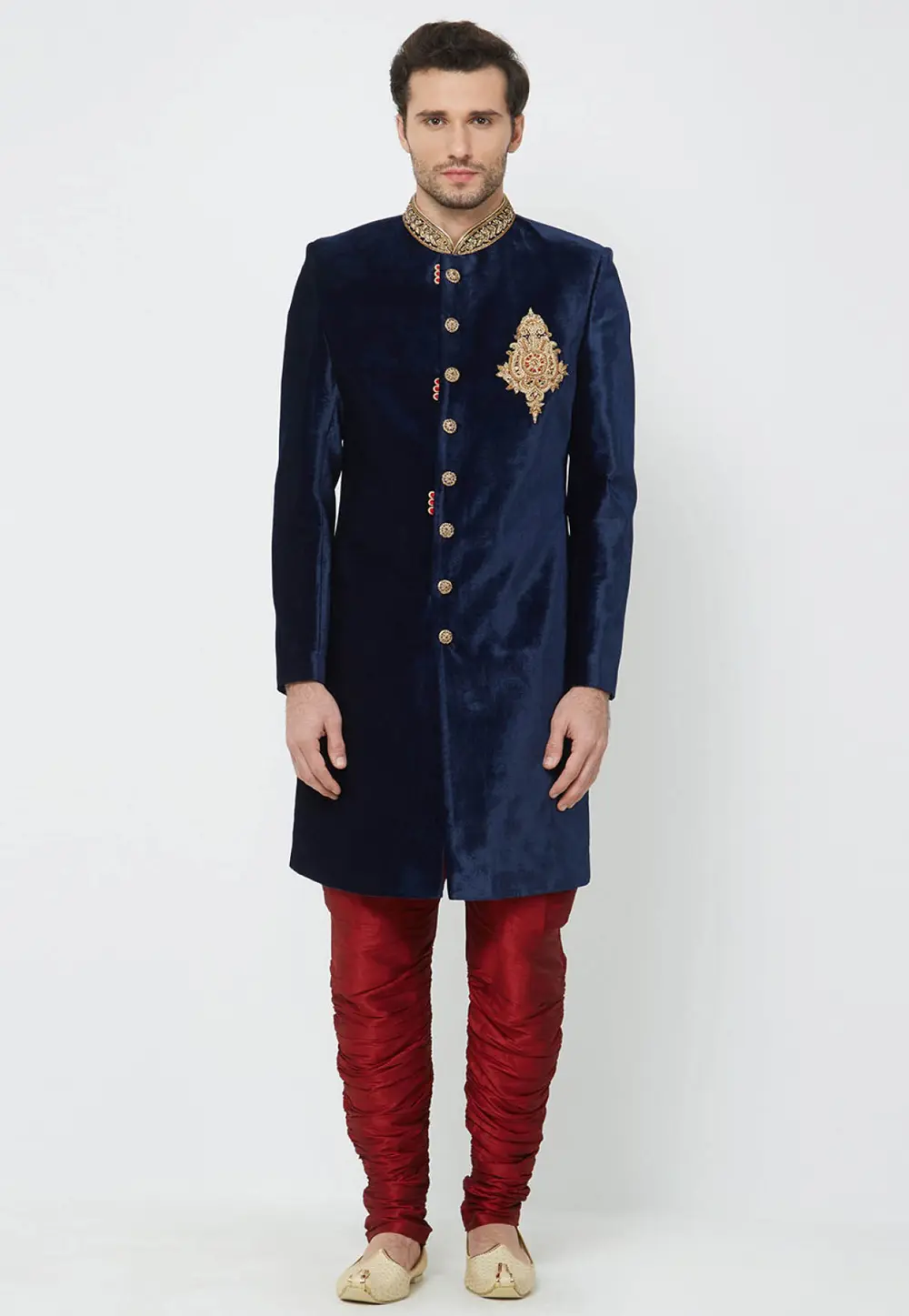 Navy Blue Velvet Indo Western Sherwani 300205