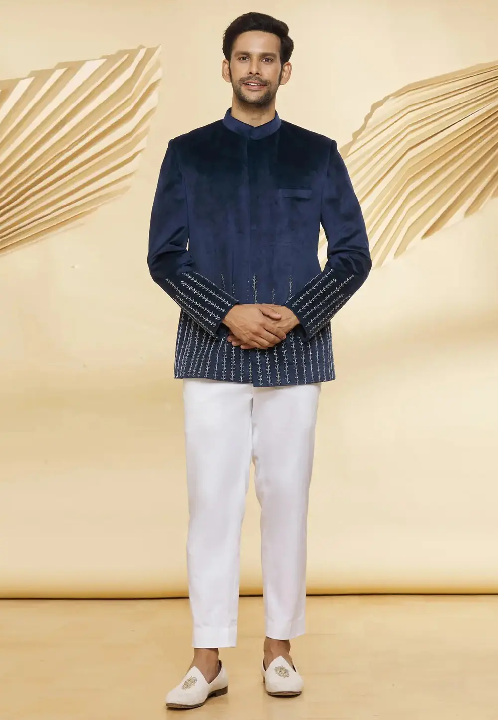 Navy Blue Velvet Jodhpuri Suit 300044