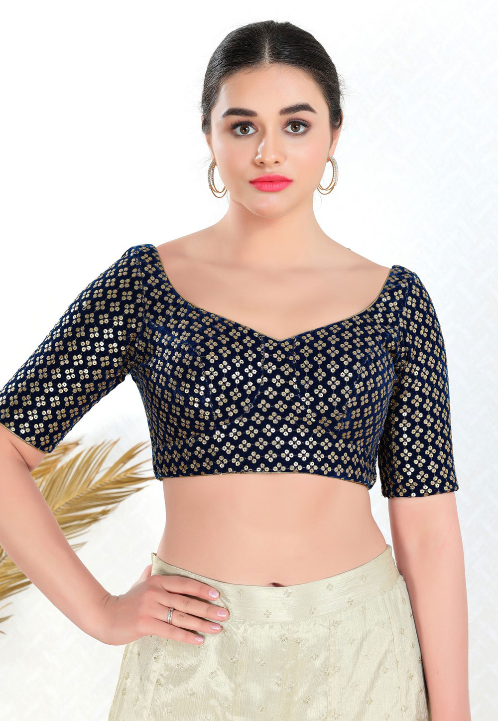 Navy Blue Velvet Readymade Blouse 310992