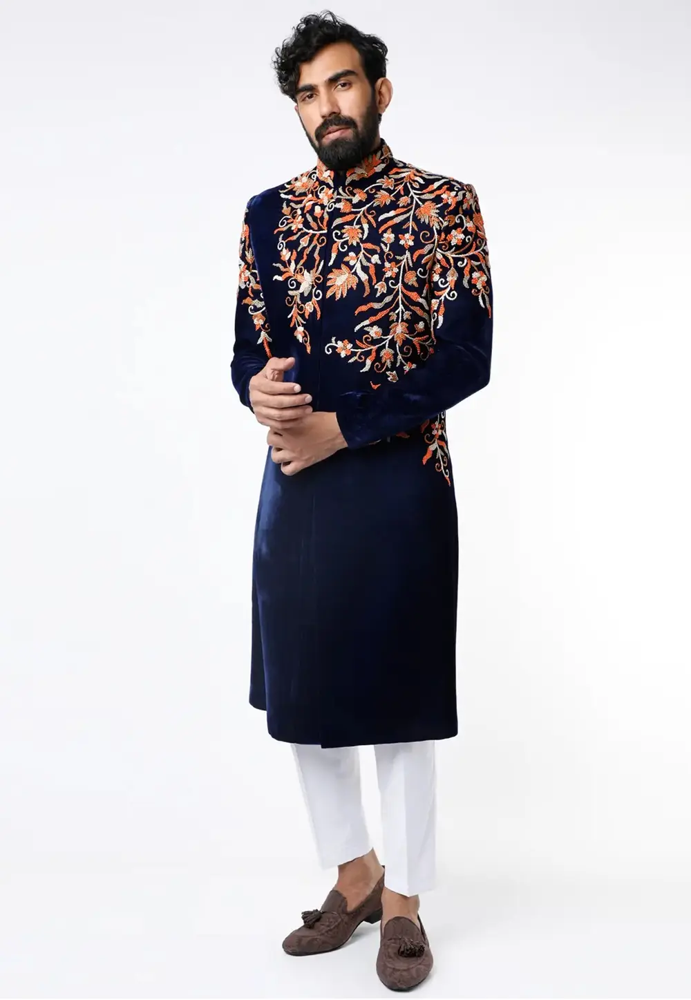 Navy Blue Velvet Sherwani 300168