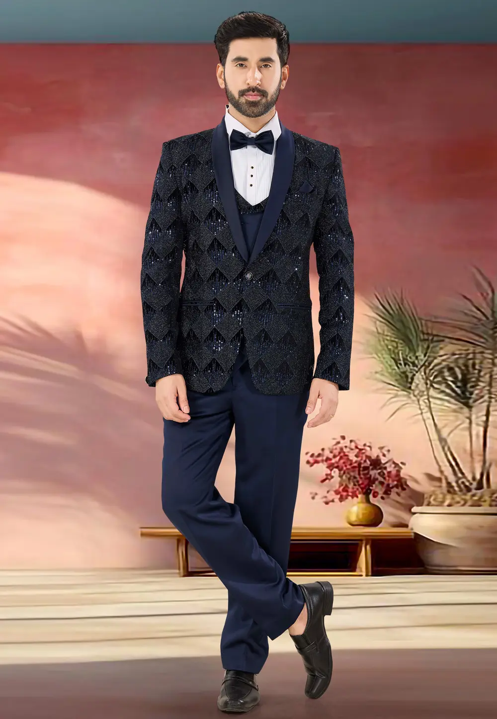 Navy Blue Velvet Tuxedos Suit 302169