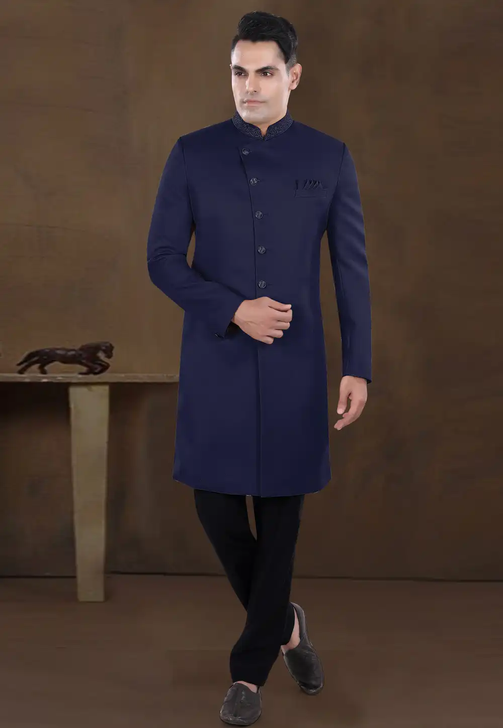 Navy Blue Viscose Indo Western Sherwani 292228