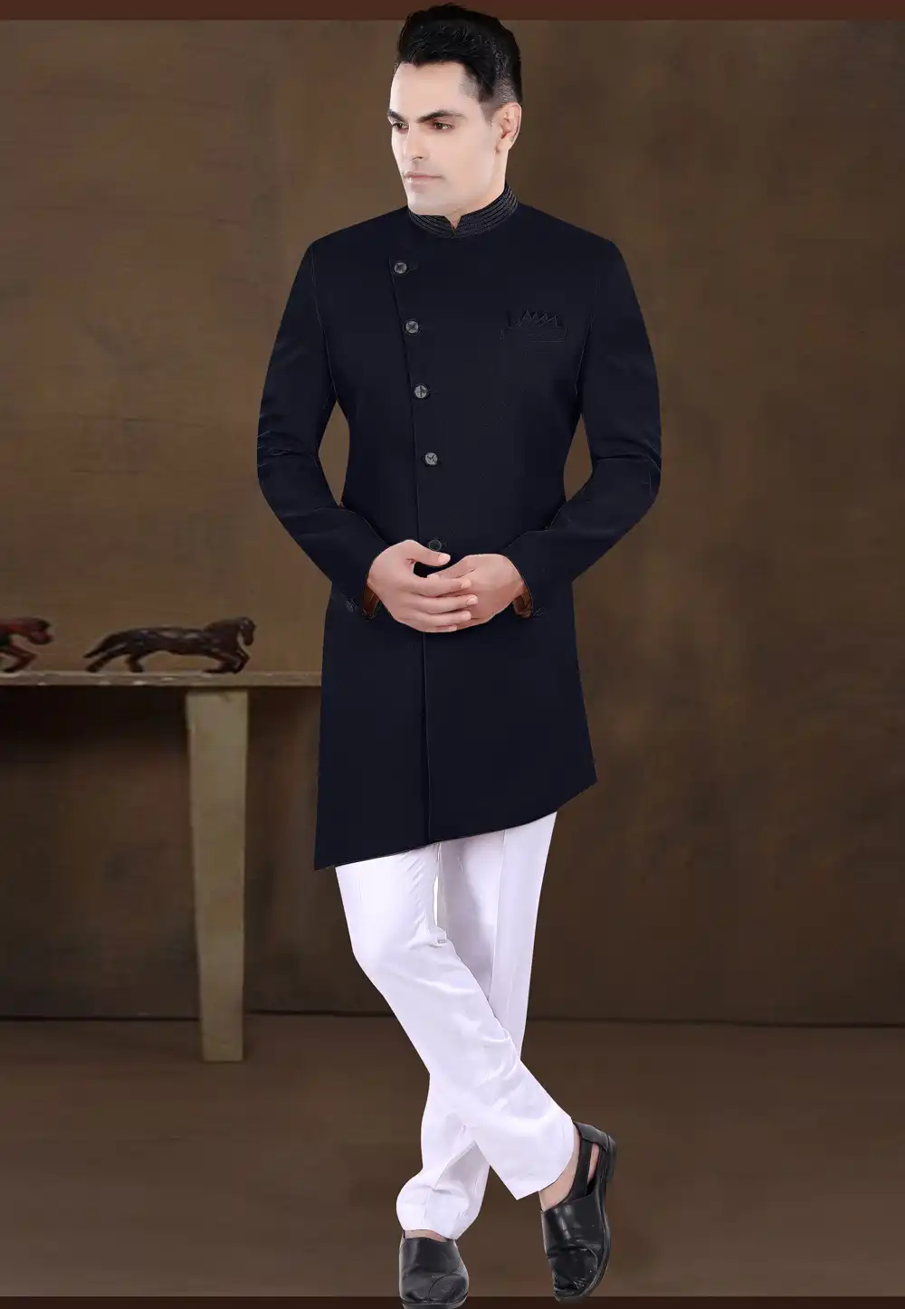 Navy Blue Viscose Indo Western Sherwani 292240