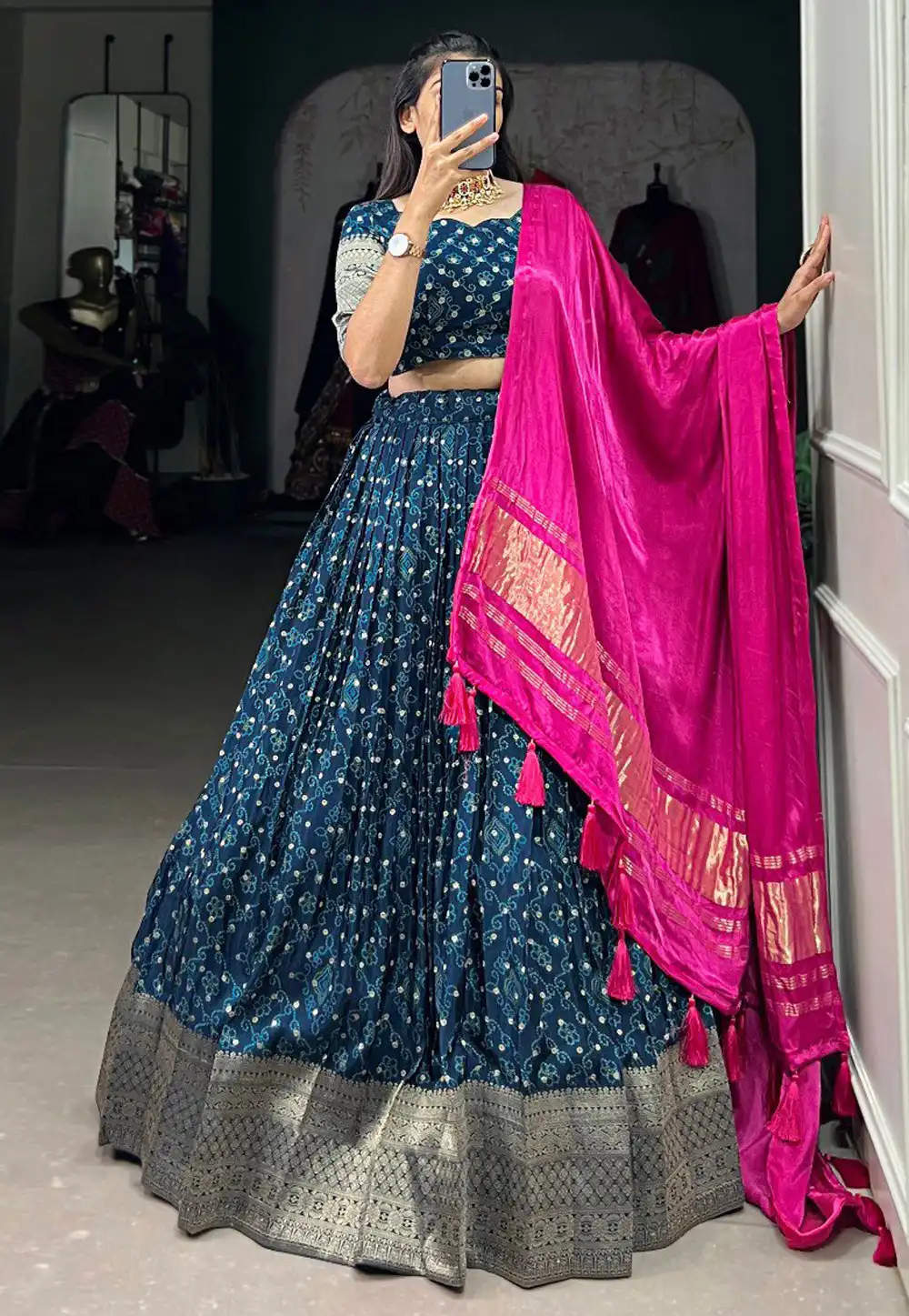 Navy Blue Viscose Lehenga Choli 293623