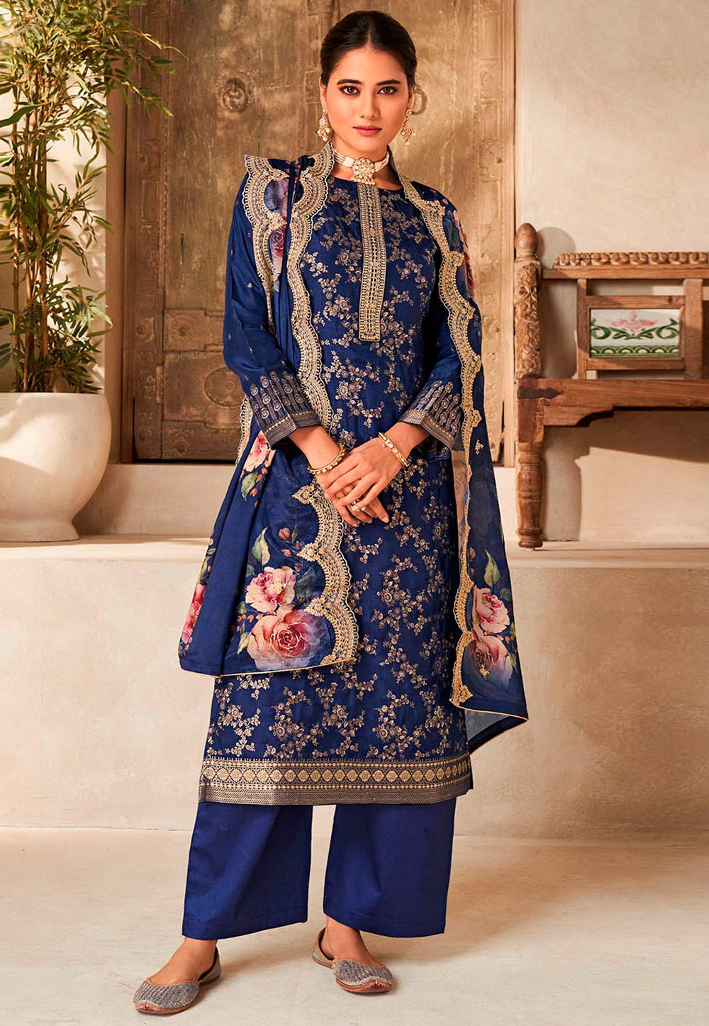 Navy Blue Viscose Pakistani Suit 309577