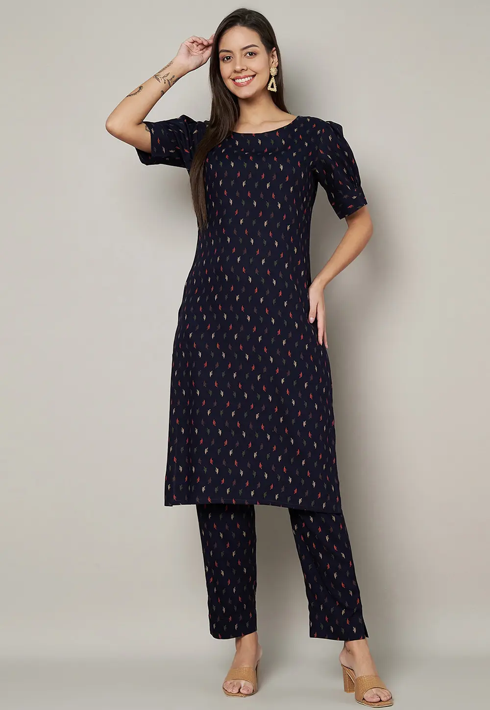 Navy Blue Viscose Rayon Kurta Set With Pent 301487