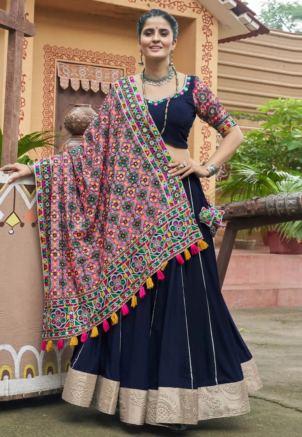 Navy Blue Viscose Rayon Navratri Chaniya Choli 294098