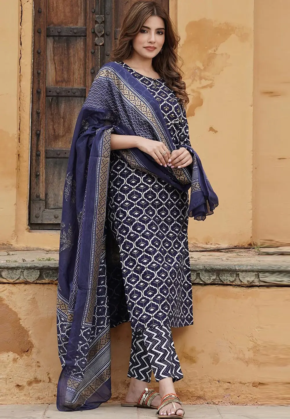 Navy Blue Viscose Rayon Readymade Pakistani Suit 303875