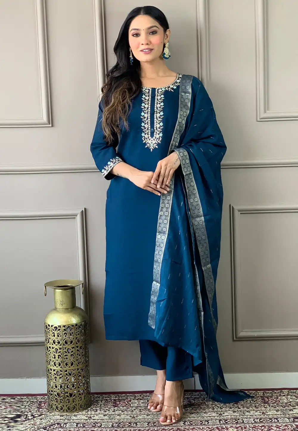 Navy Blue Viscose Readymade Pakistani Suit 293216