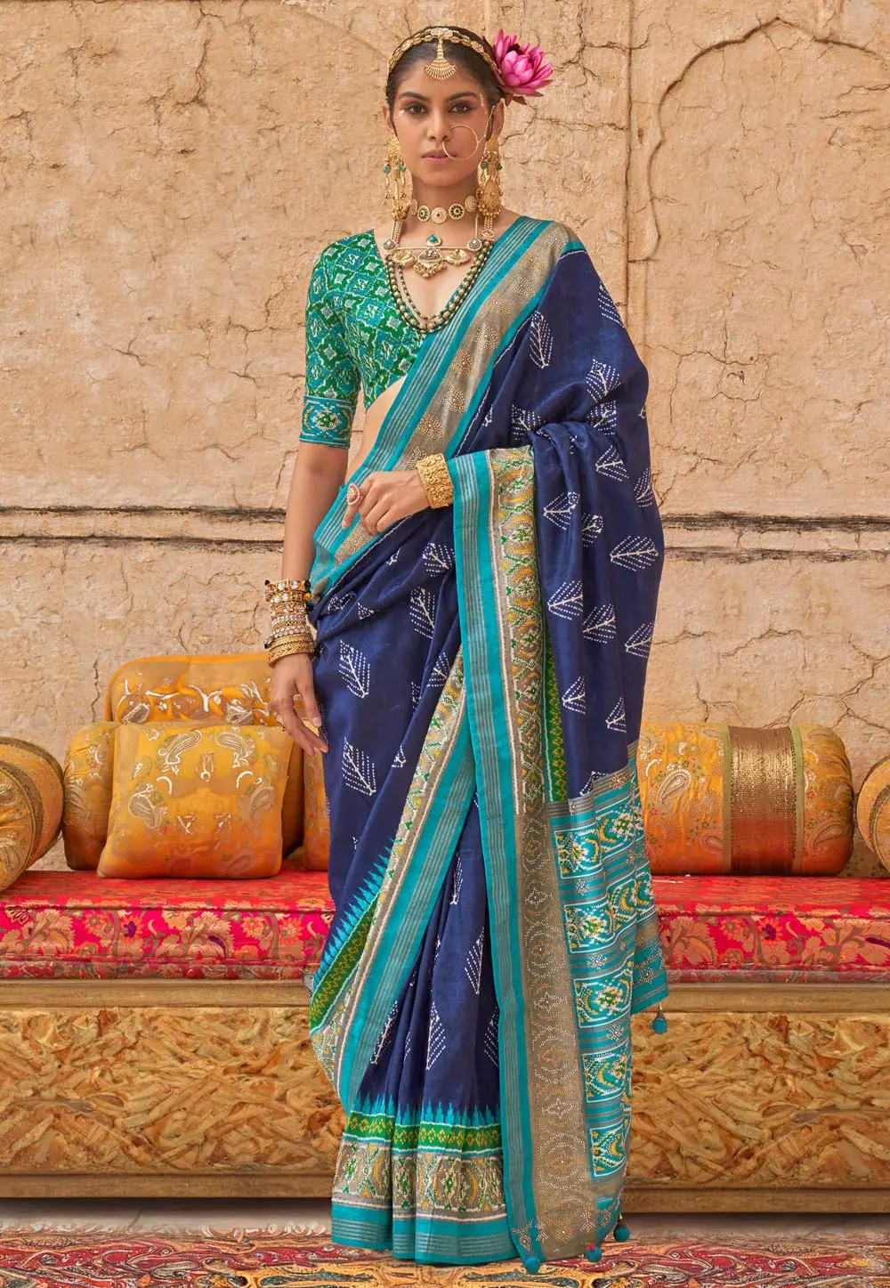 Navy Blue Viscose Saree With Blouse 297919