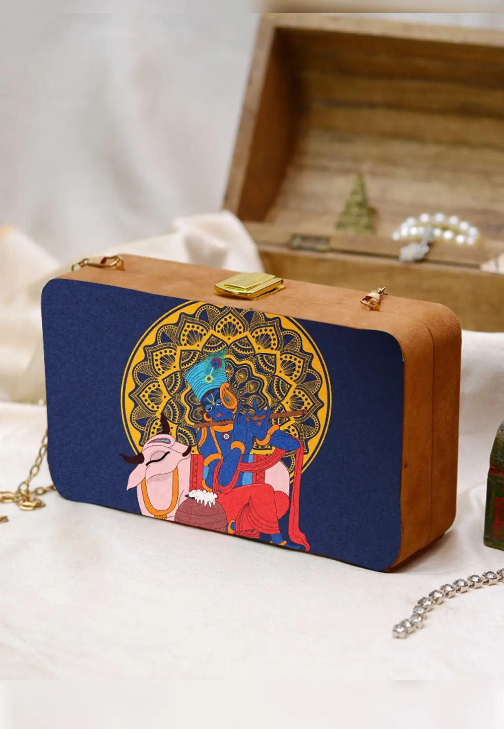 Navy Blue Wooden Clutch 299011