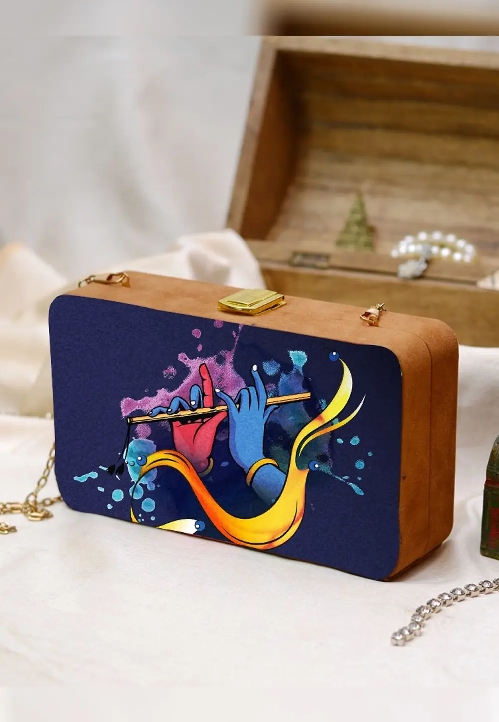 Navy Blue Wooden Clutch 299012