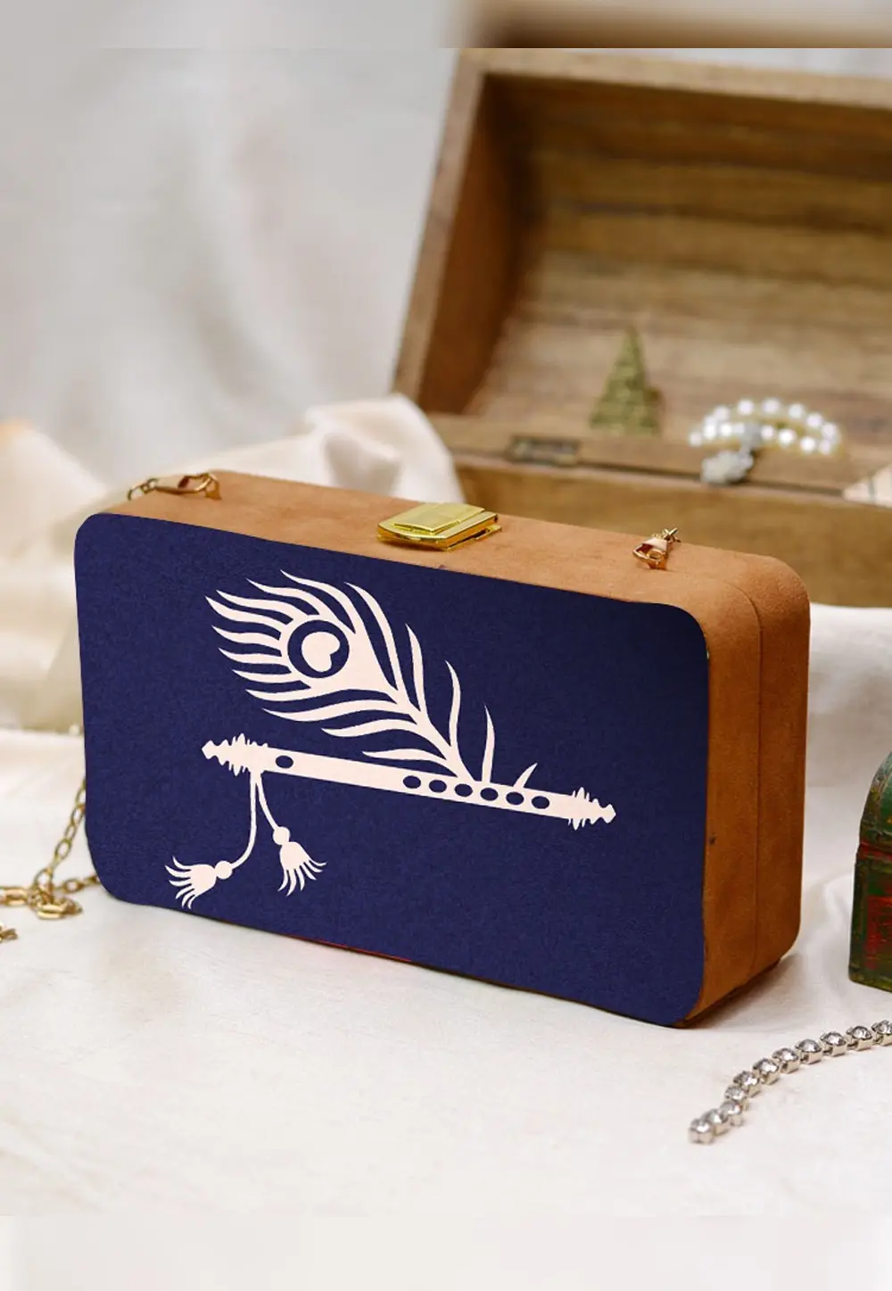 Navy Blue Wooden Clutch 299015