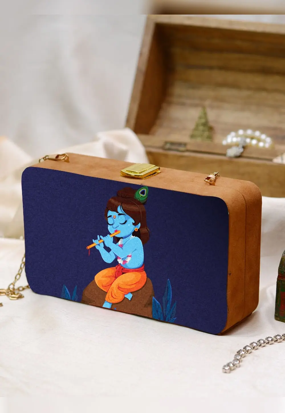 Navy Blue Wooden Clutch 299016