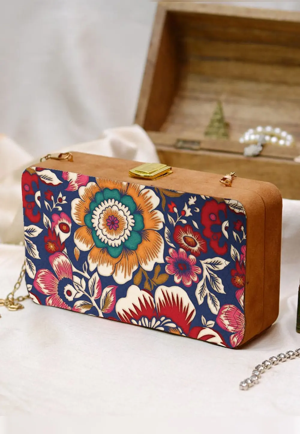 Navy Blue Wooden Clutch 299022