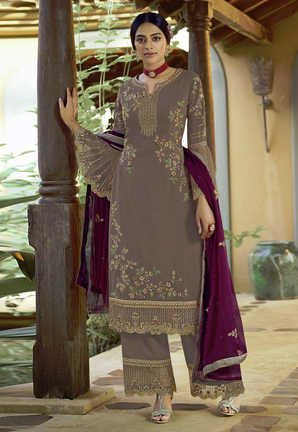 Grey Georgette Palazzo Suit 225488
