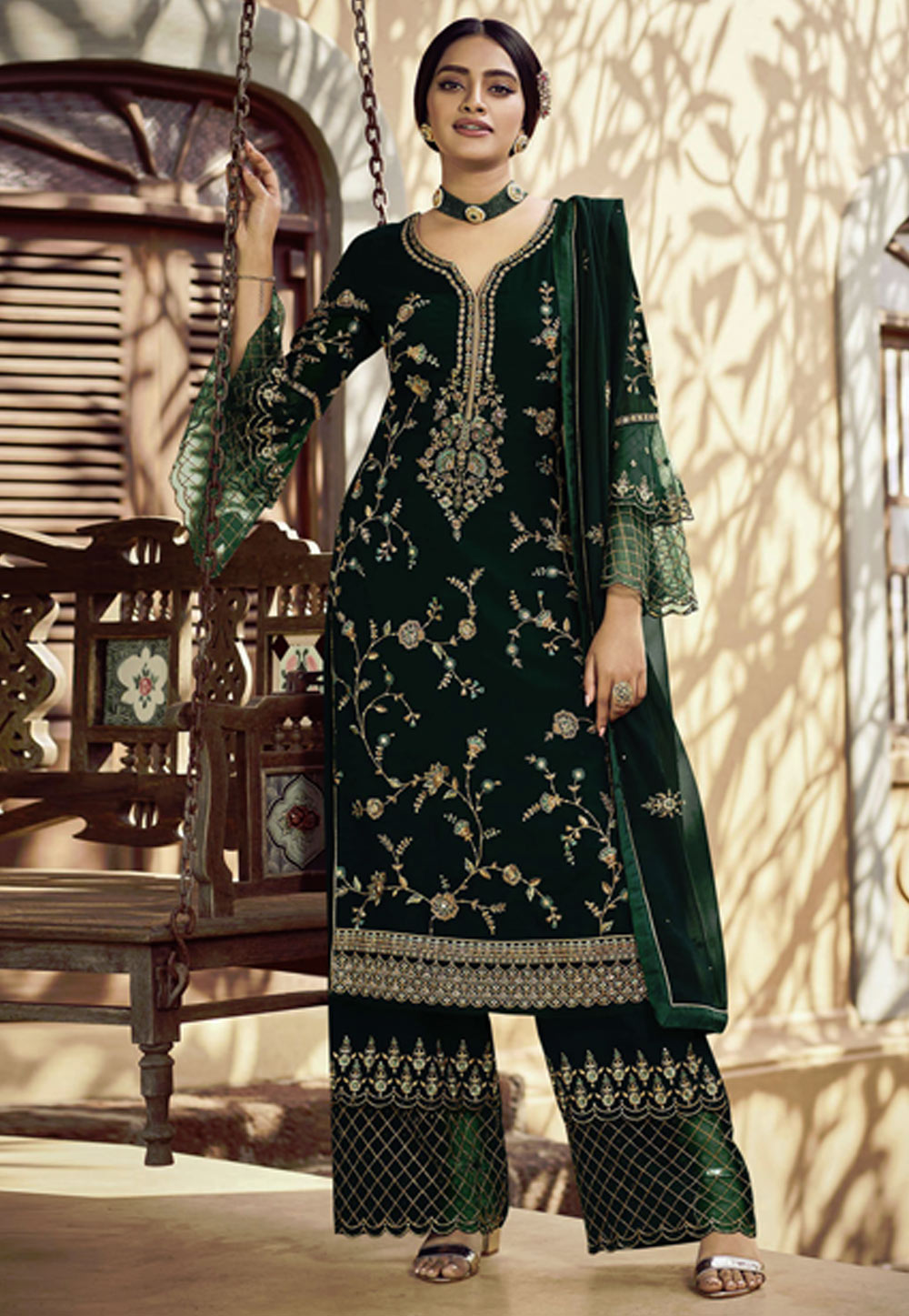 Green Georgette Kameez With Palazzo 225493