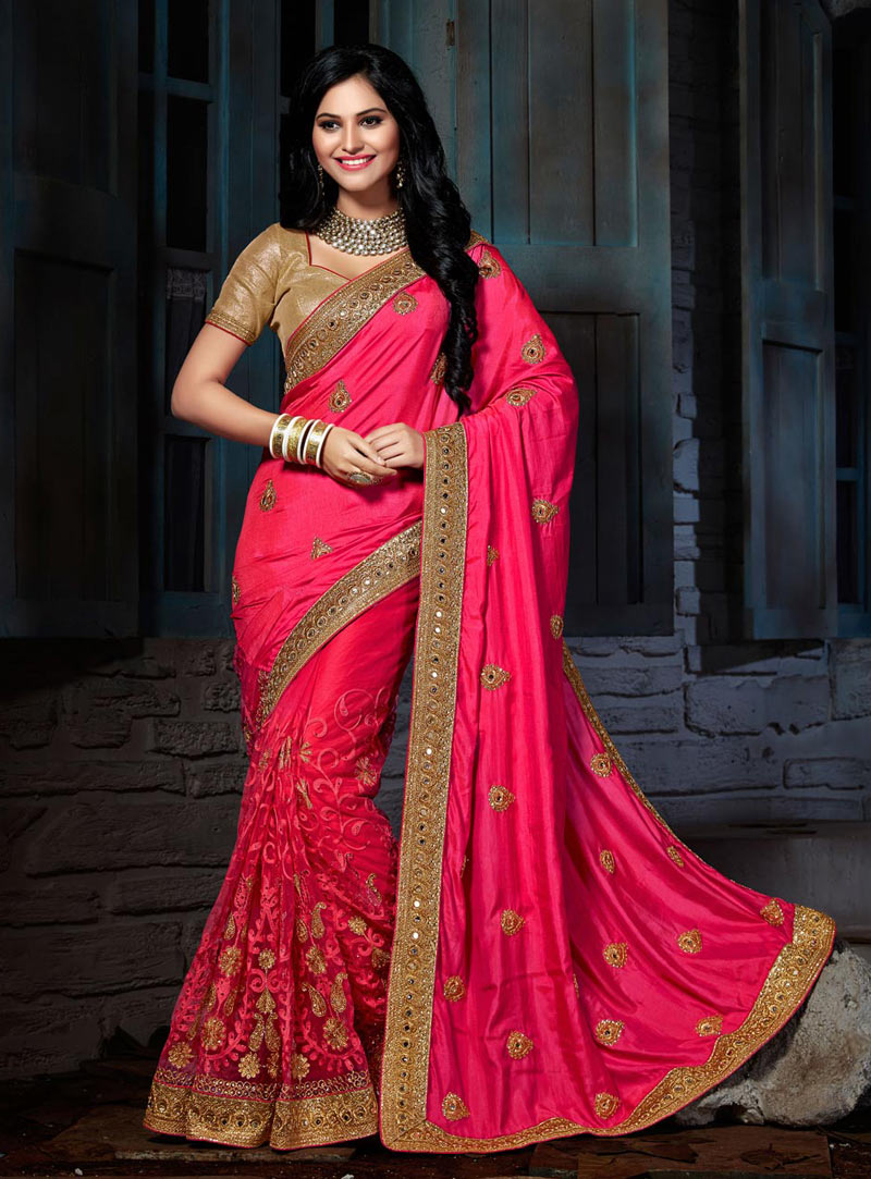 Magenta Crepe Silk Wedding Saree 72880
