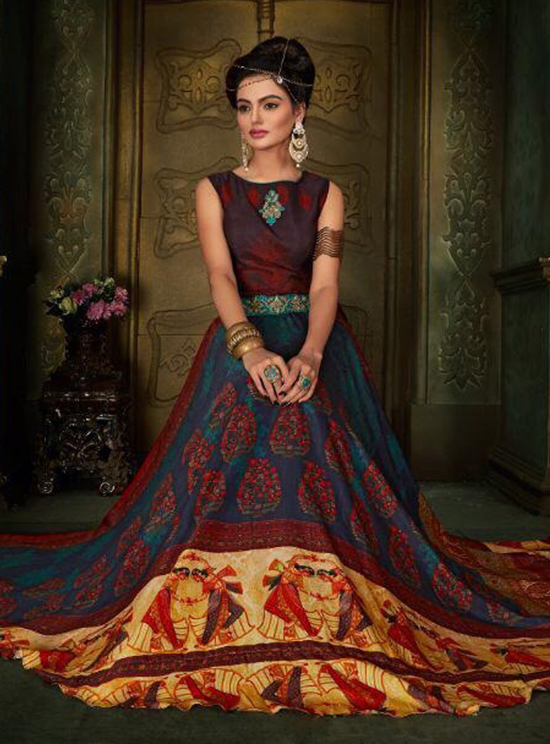 Maroon Silk Readymade Long Gown 144587