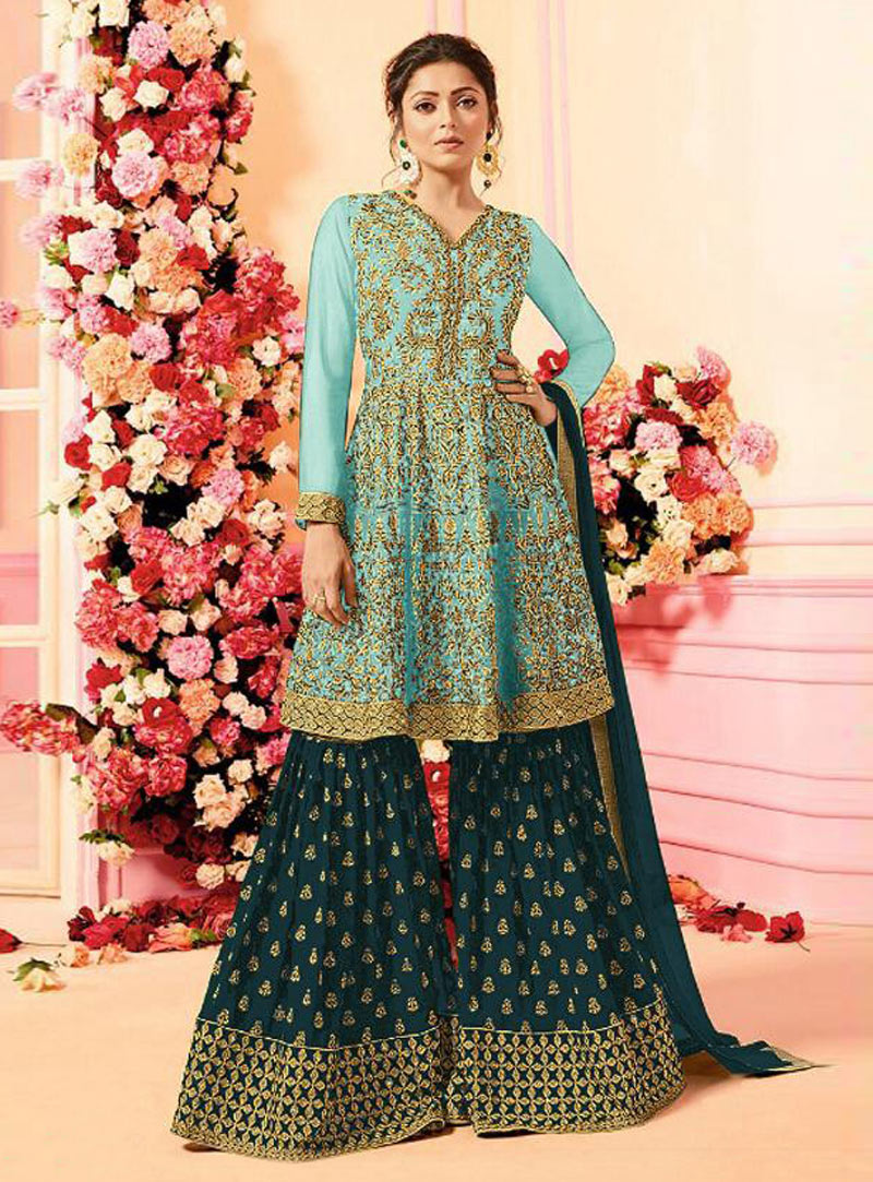 Drashti Dhami Light Blue Georgette Sharara Style Suit 148147