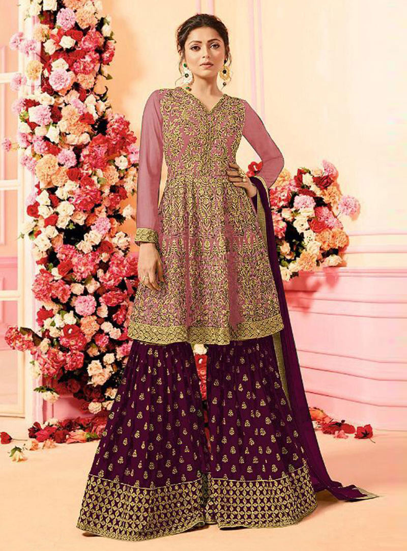 Drashti Dhami Pink Georgette Sharara Style Suit 148148