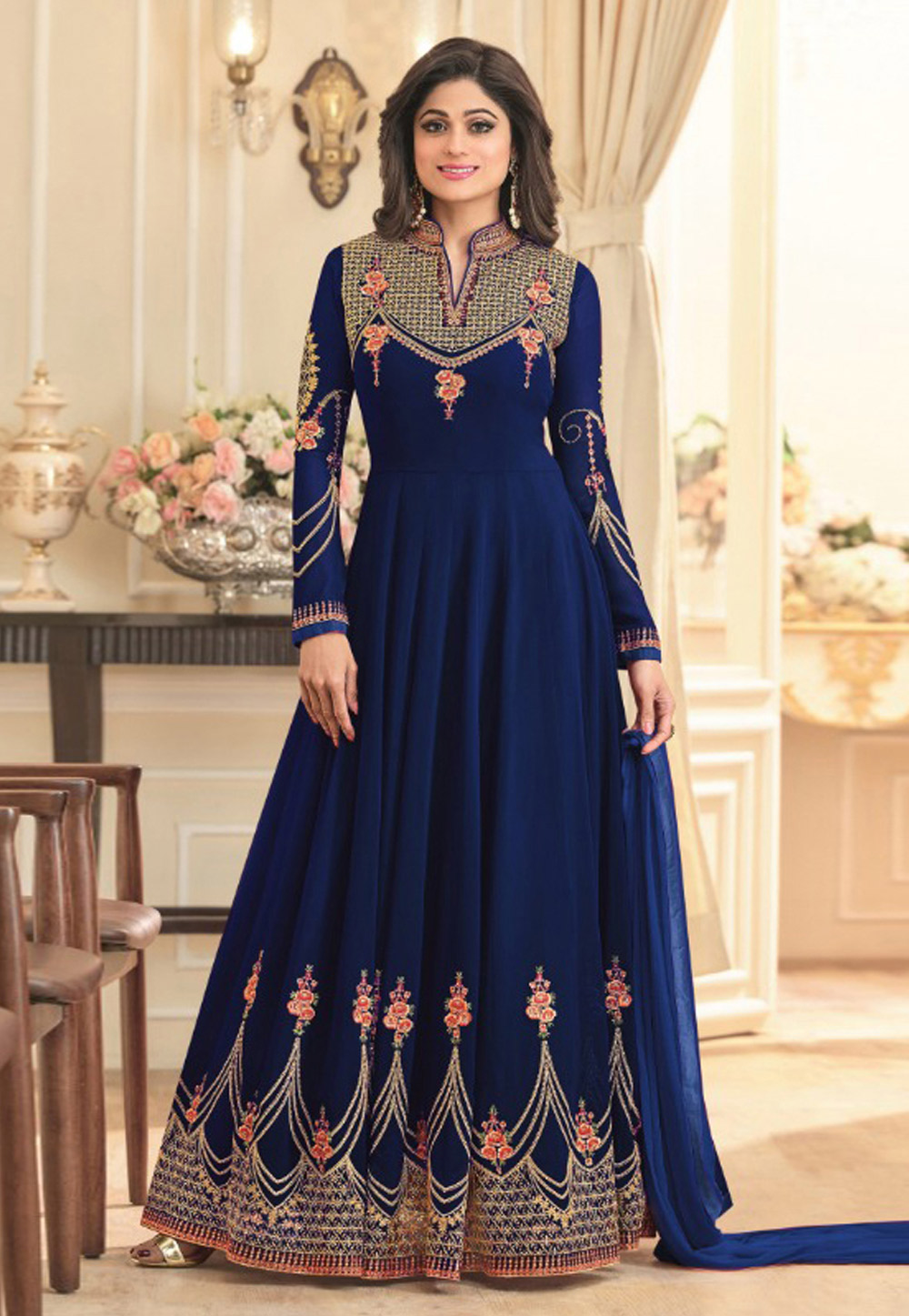 Shamita Shetty Blue Faux Georgette Anarkali Suit 154511
