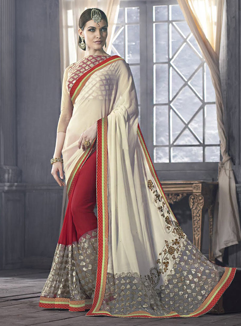 Off White Georgette Party Wear Saree 70969