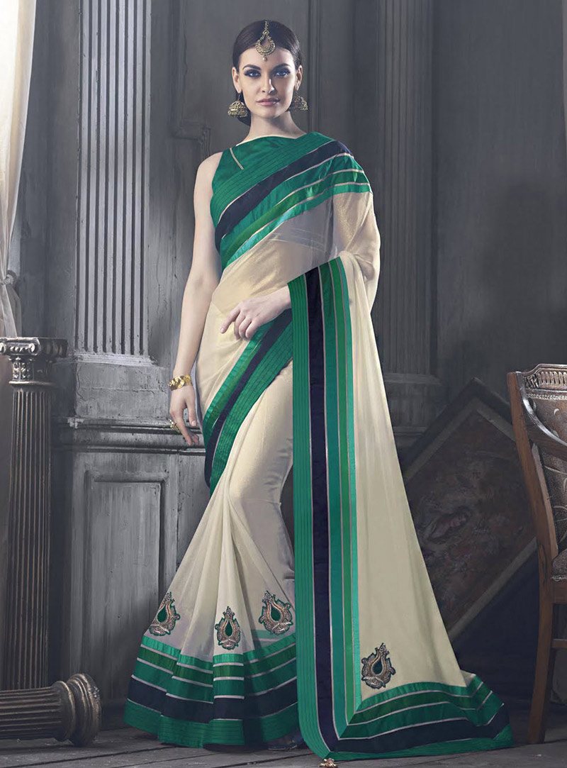 Off White Georgette Party Wear Saree 70981