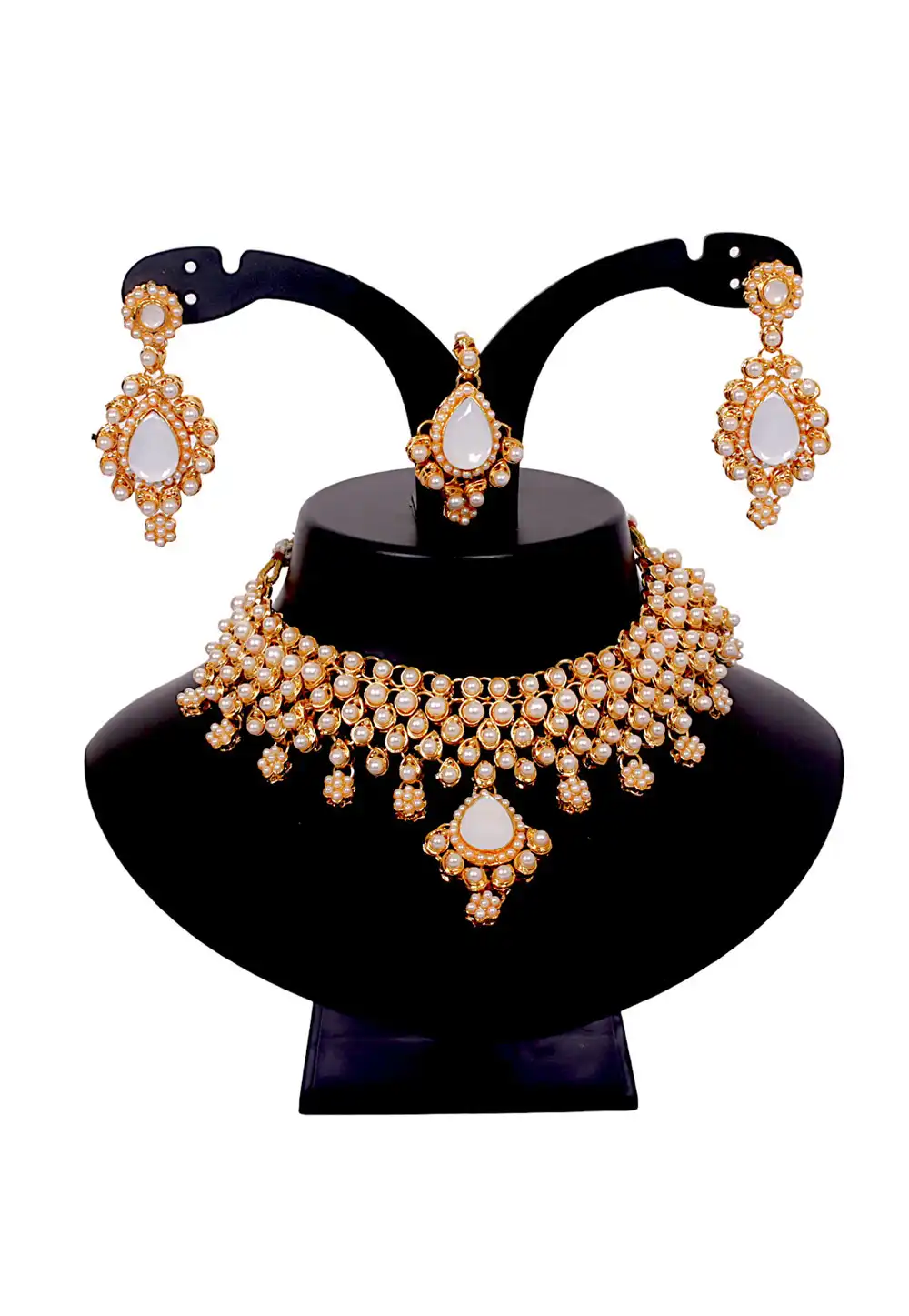 Off White Alloy Austrian Diamonds and Kundan Necklace Set With Earrings and Maang Tikka 292944