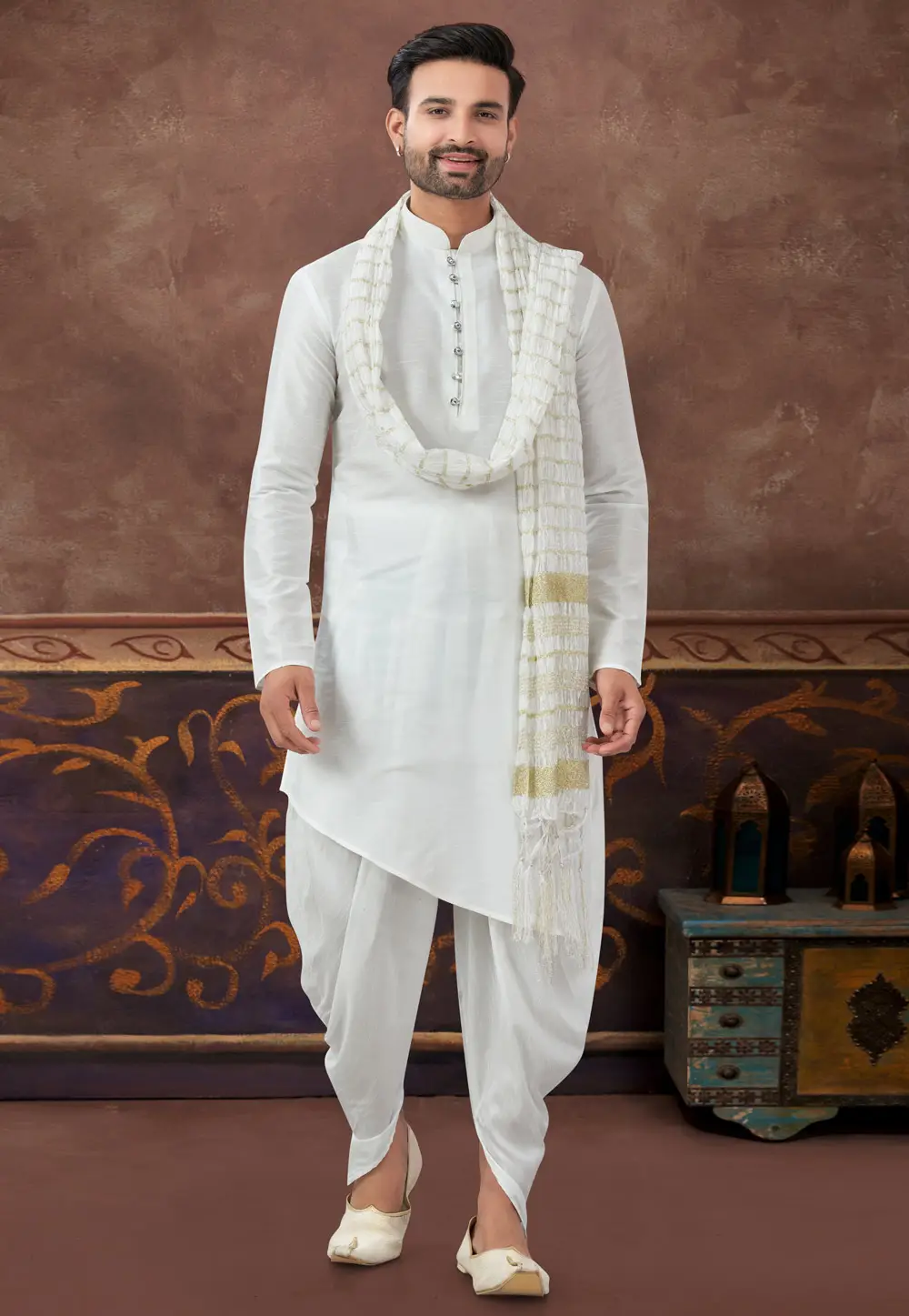 Off White Art Silk Dhoti Kurta 296915