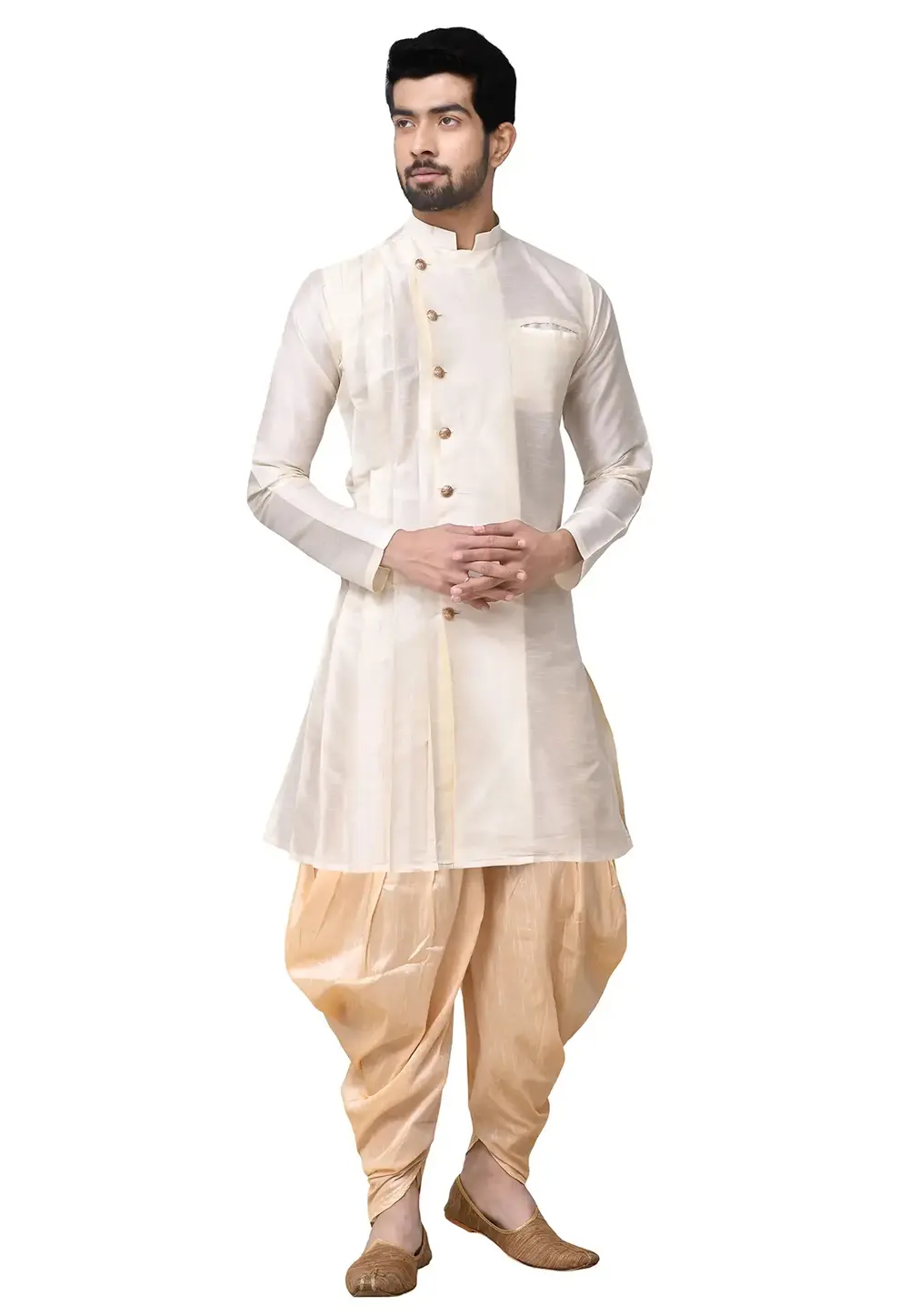 Off White Art Silk Indo Western Suit 300719