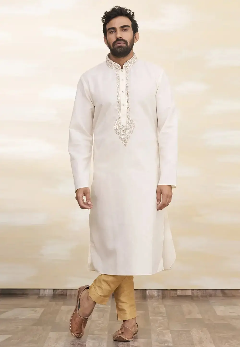 Off White Art Silk Kurta Pajama 300724