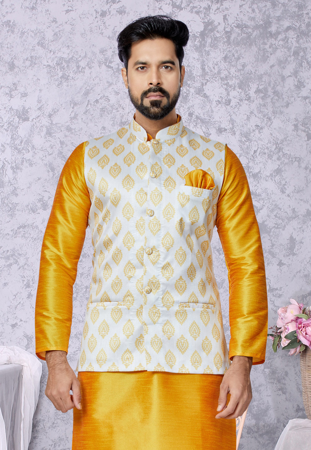 Off White Banarasi Nehru Jacket 286764