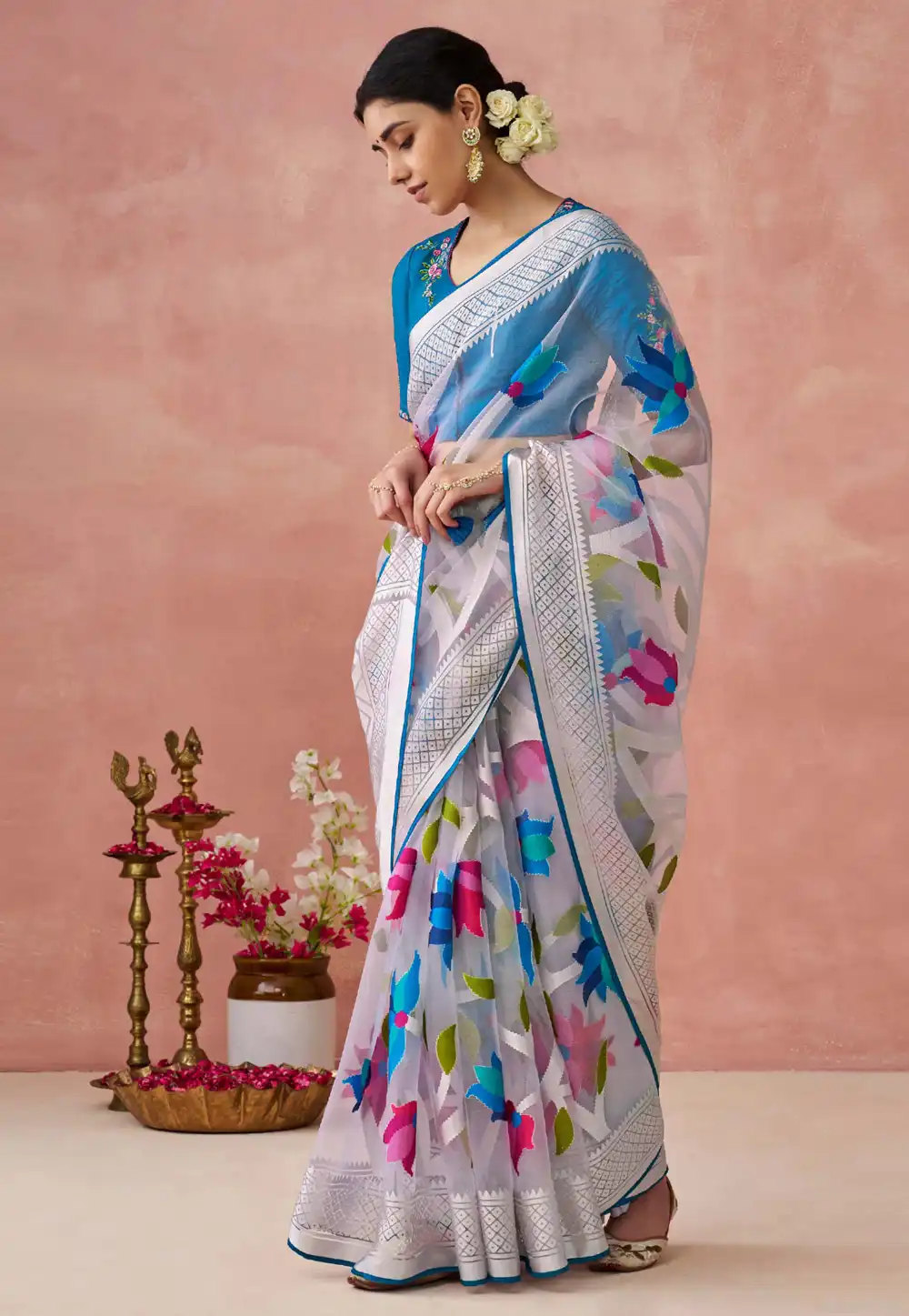 Off White Brasso Saree With Blouse 292006