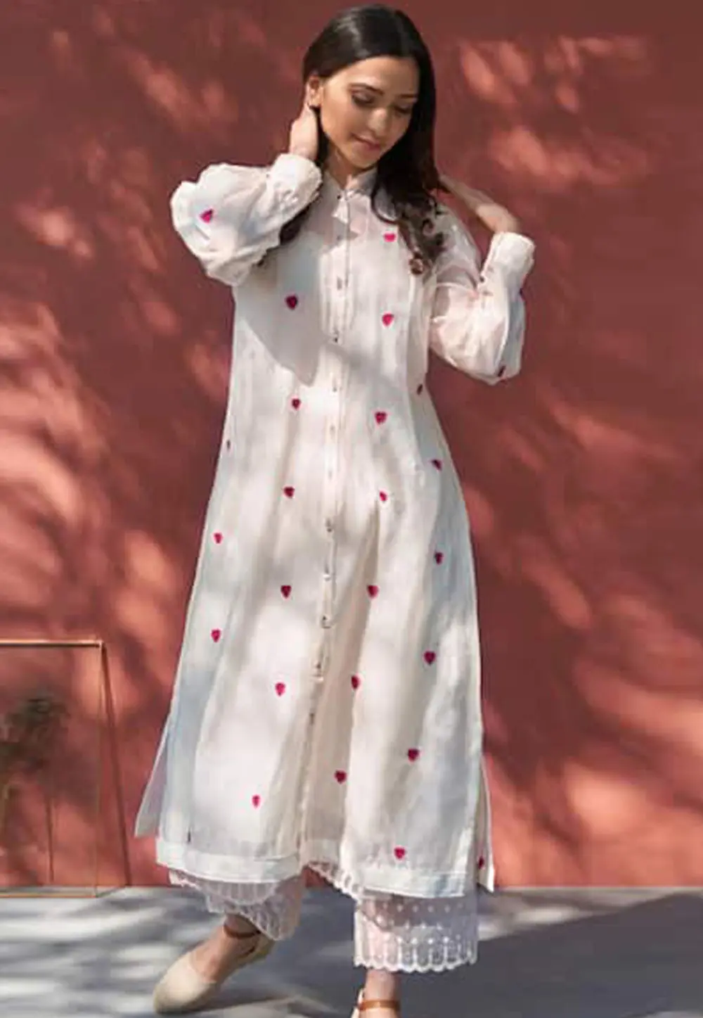 Off White Cambric Cotton Kurta Set With Palazzo 298885