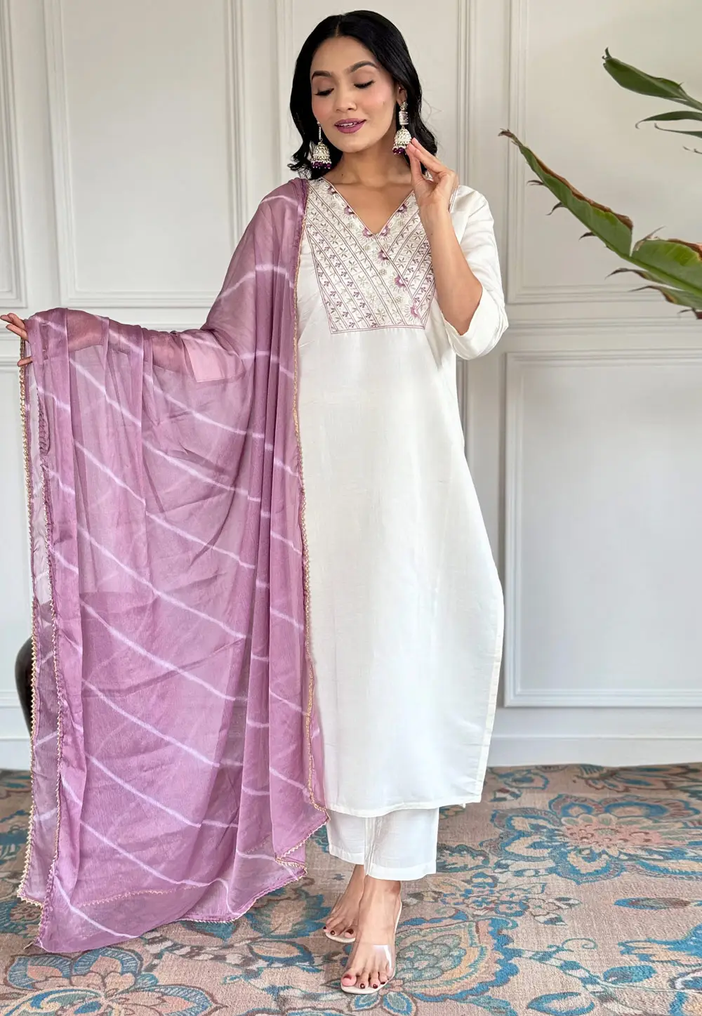 Off White Chanderi Readymade Pakistani Suit 295365